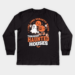 I Like Long Romantic Walks Through Haunted Houses Halloween Kids Long Sleeve T-Shirt